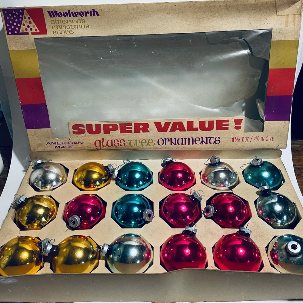 Woolworth Vintage shiny bright glass ornaments